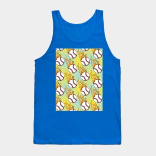 Baseball On Fire Pattern Tank Top